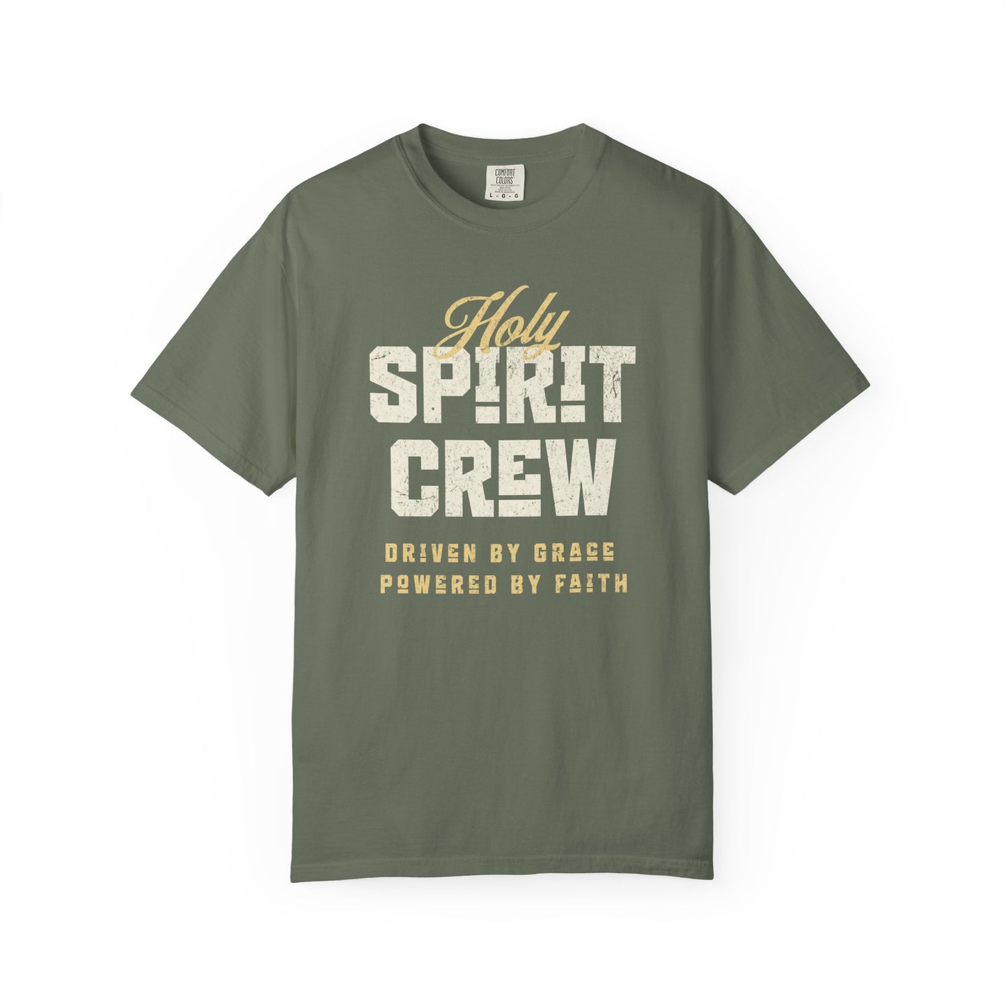 Holy Spirit Crew Tee, Driven by Grace, Powered by Faith - Moss