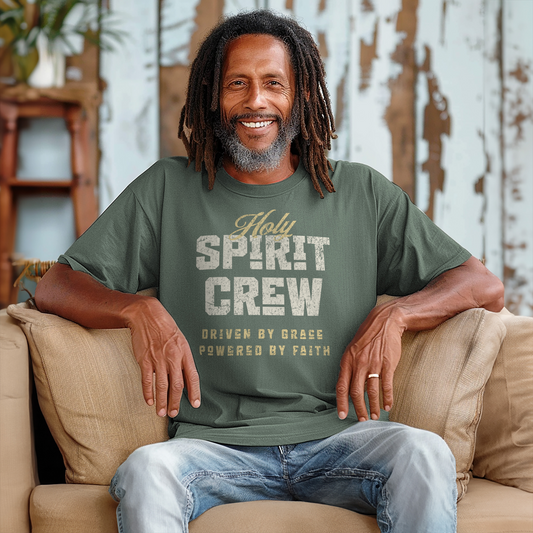Holy Spirit Crew Tee, Driven by Grace, Powered by Faith - Moss