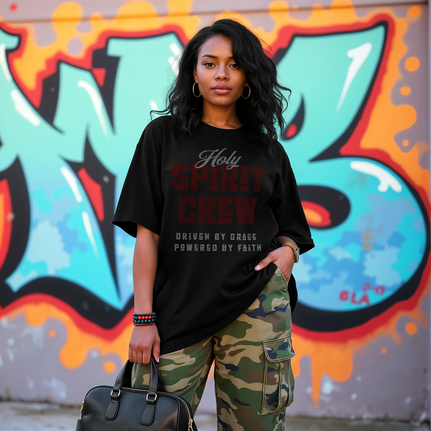 Holy Spirit Crew Tee, Driven by Grace, Powered by Faith - Black