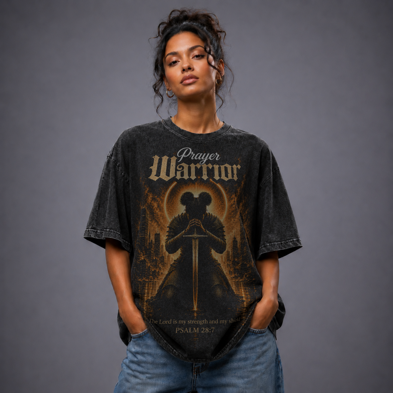Prayer Warrior (Female) Snow Washed Oversized Tee
