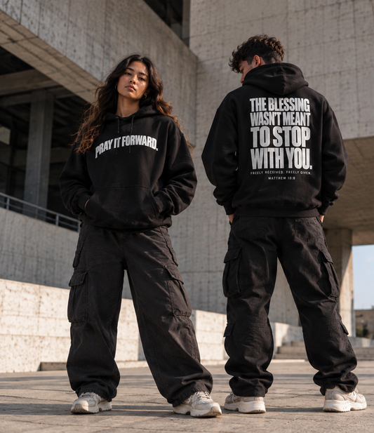 Pray It Forward Oversize Fleeced Hoodie - Black
