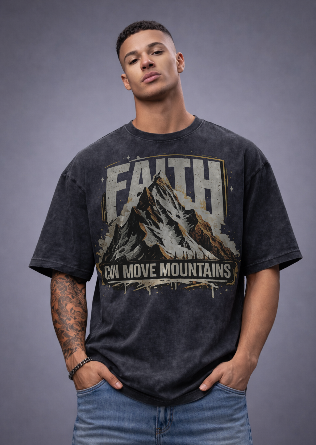 Faith Can Move Mountains Snow Washed Tee